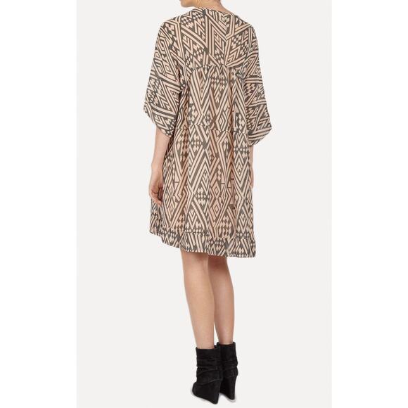 Ba&sh Freaky Swing Dress Oversized Tiered Chiffon Pink & Gray Print - Picture 3 of 10